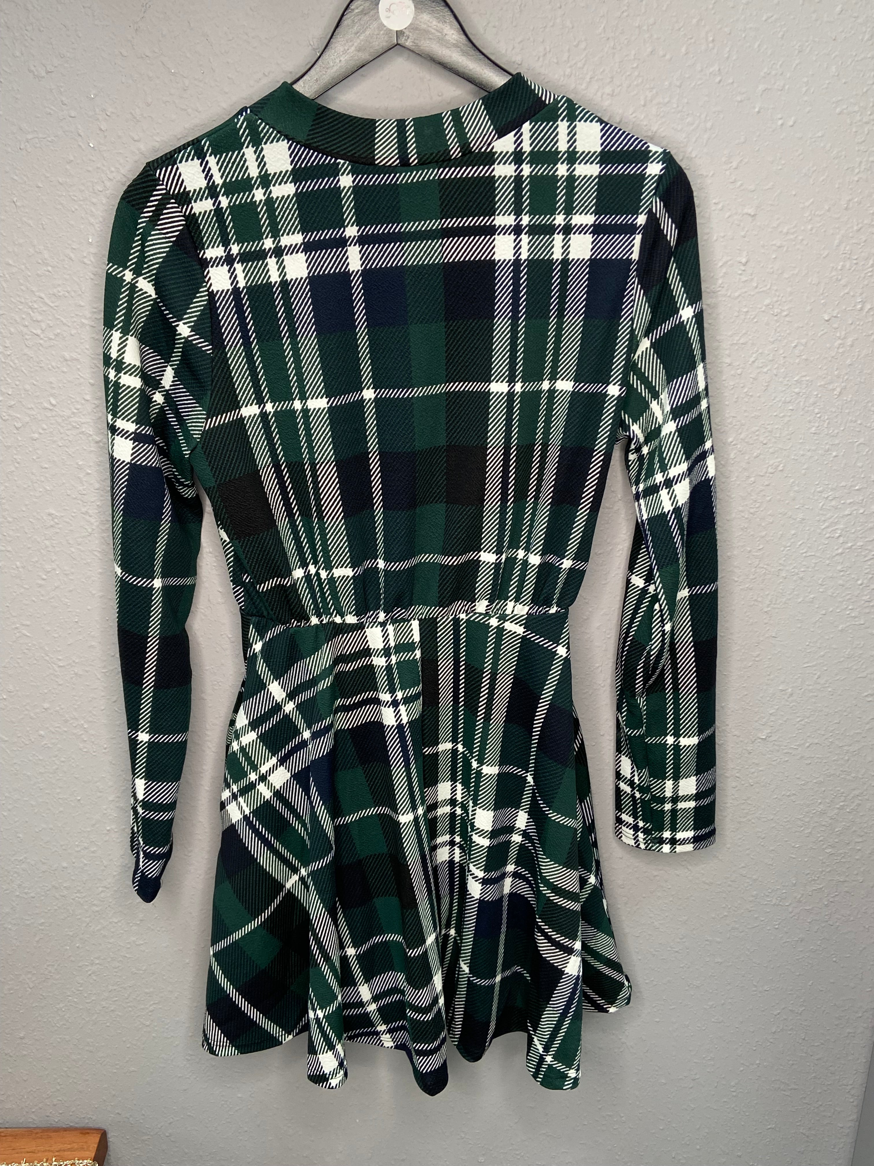 Plaid Dress W/ A Notched Neckline, Built in Shorts, and Pockets