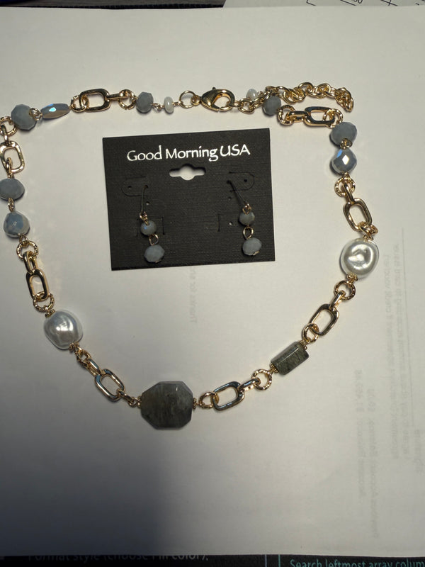 DC Soft Gray Pearl Link Necklace &  Earring Set