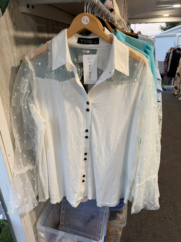 LB Ivory Top w/ Mesh Sleeves