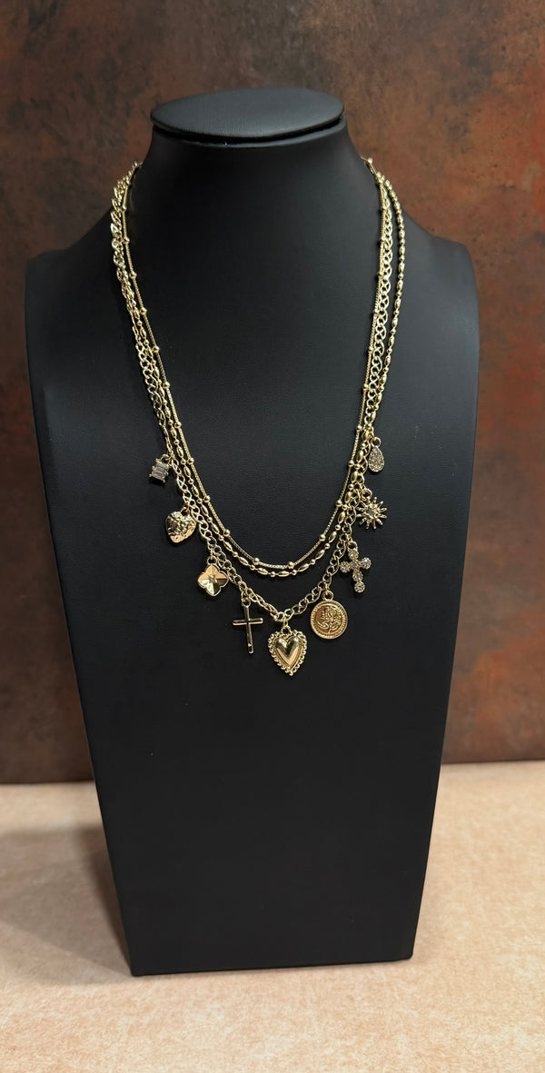 Layered Charm Necklace in Gold