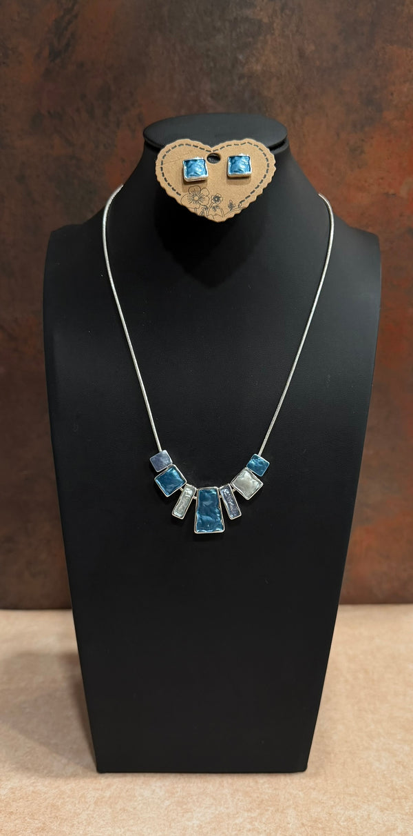 DC Ocean Blue  Necklace & Stud Earring Set