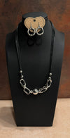 DC Black Cord Silver Bead Necklace & Earring Set