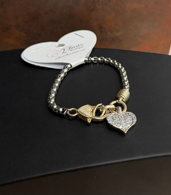 DC Silver Heart & Crystal Bracelet