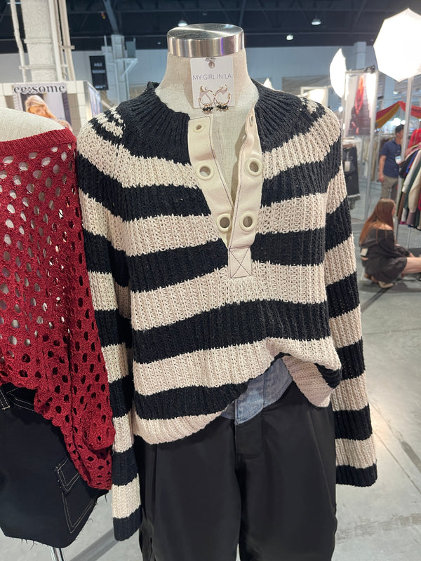 Black & White Striped Bell Sleeve Sweater