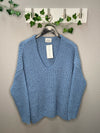 Chunky V-Neck Sweater in Dusty Blue