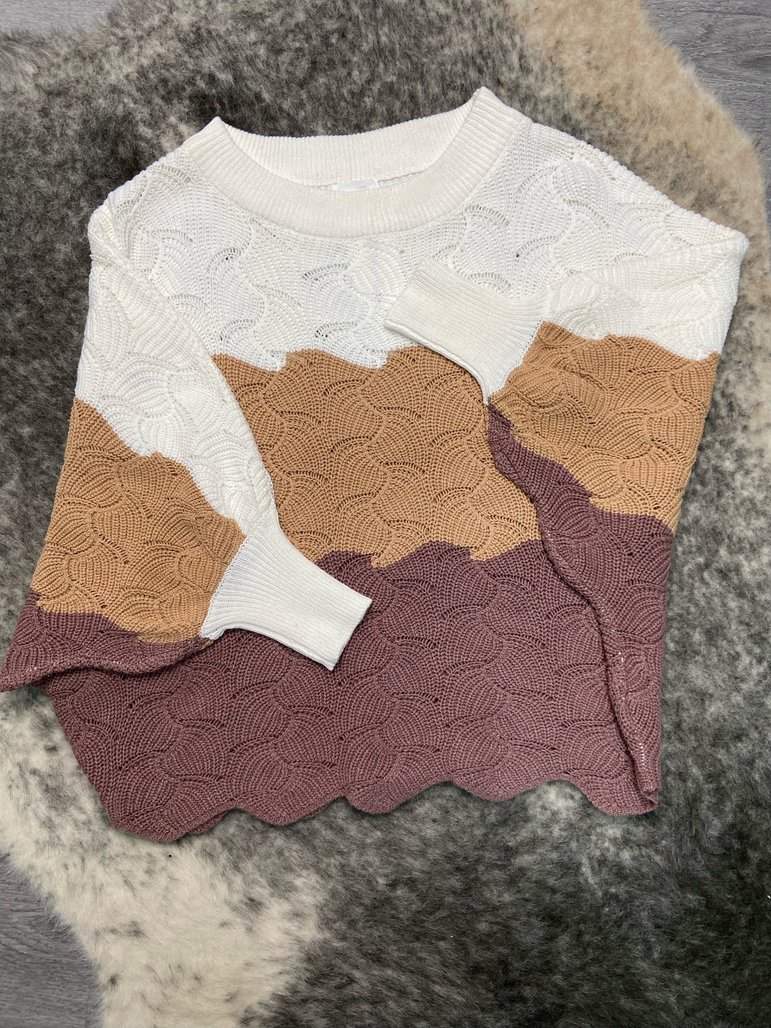 Taupe and Mocha Colorblock Stripe Sweater