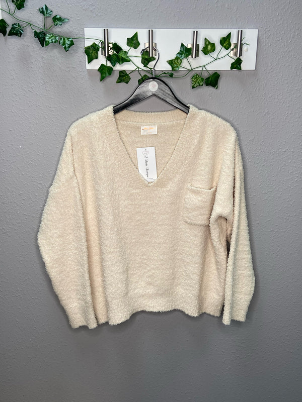 Cozy Cloud V-Neck Pullover Sweater in Vanilla