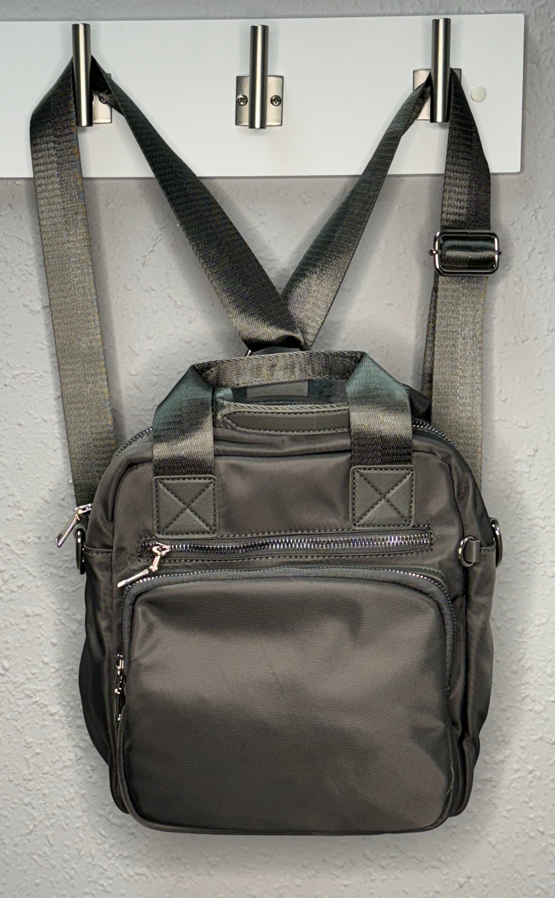 Grey Nylon Convertible Backpack