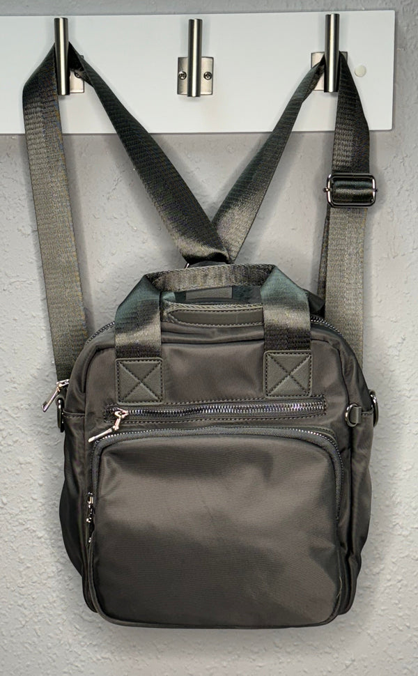 Grey Nylon Convertible Backpack