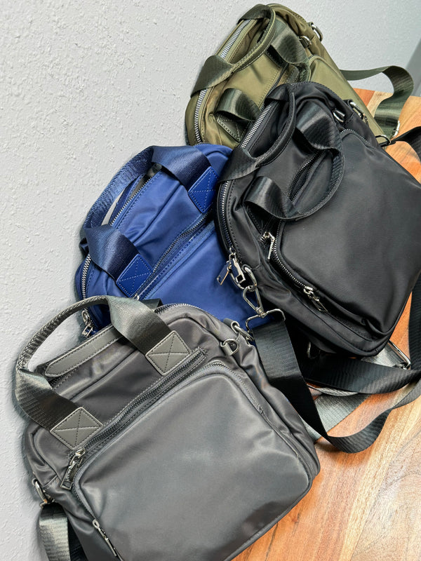 Grey Nylon Convertible Backpack