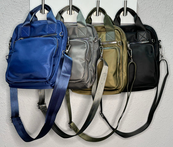Grey Nylon Convertible Backpack