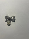 Silver & Crystal Bow Scarf Pin w/Pearl