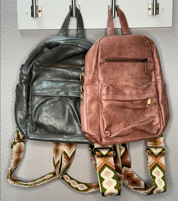 Faux Leather Backpack in Salmon