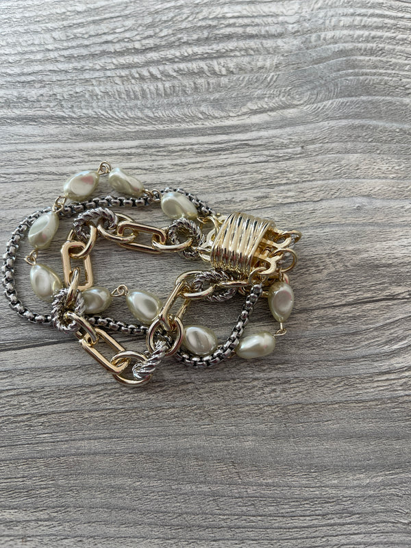 3 Row Bracelet w/Pearls