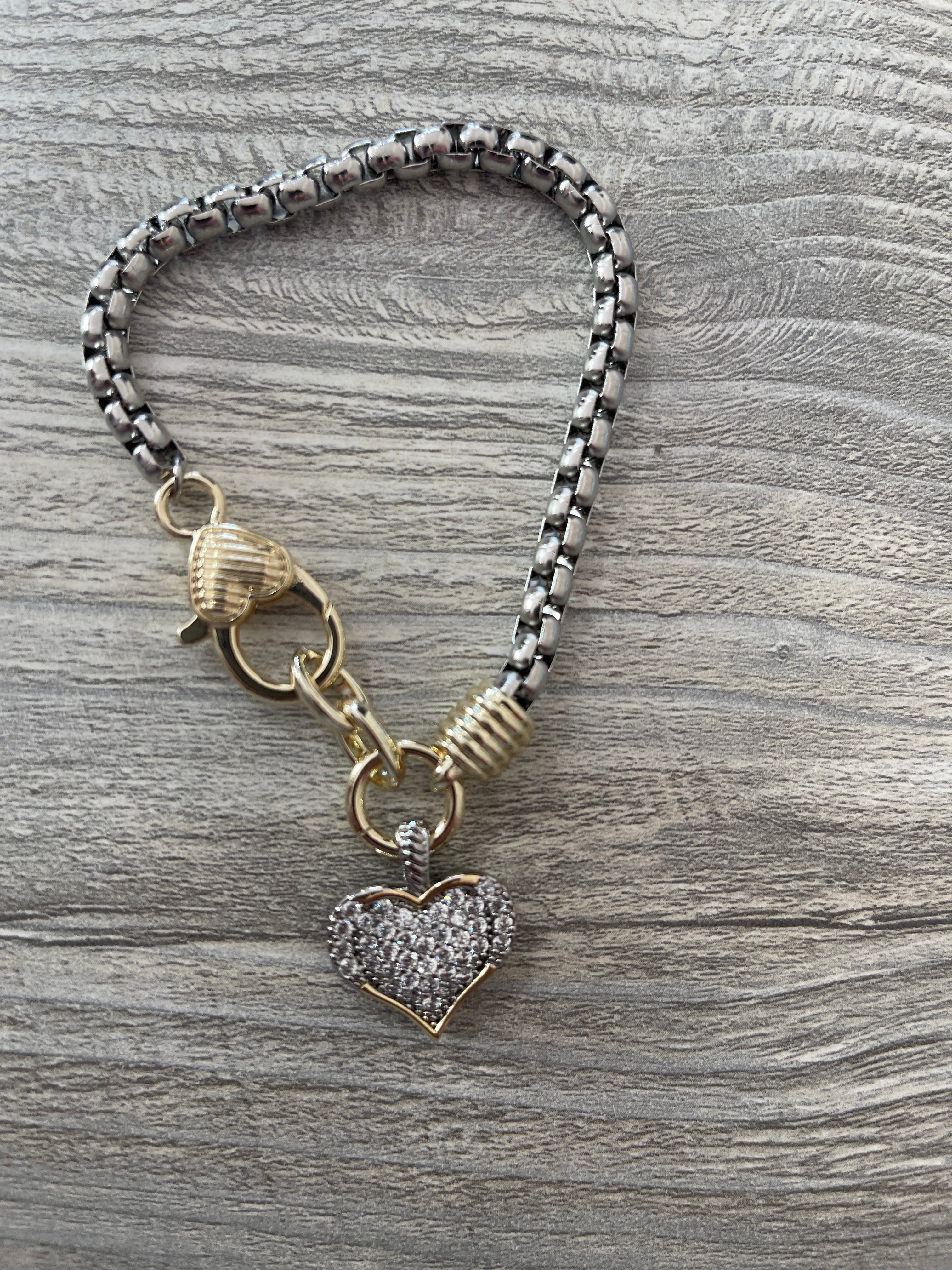 Silver Heart & Crystal Bracelet