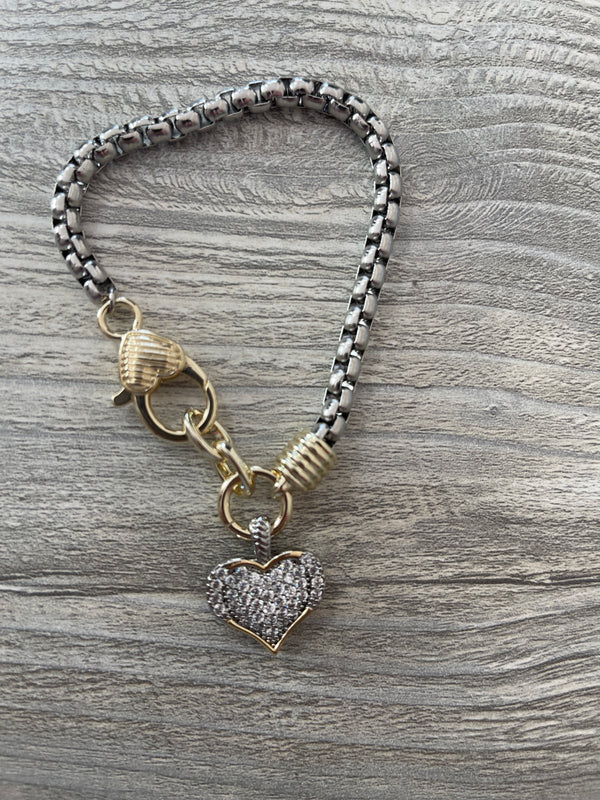Silver Heart & Crystal Bracelet