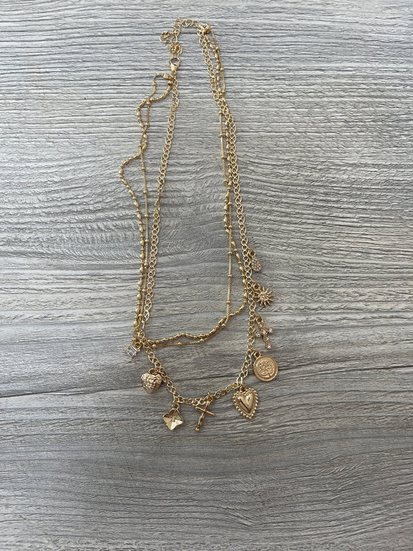 Layered Charm Necklace in Gold
