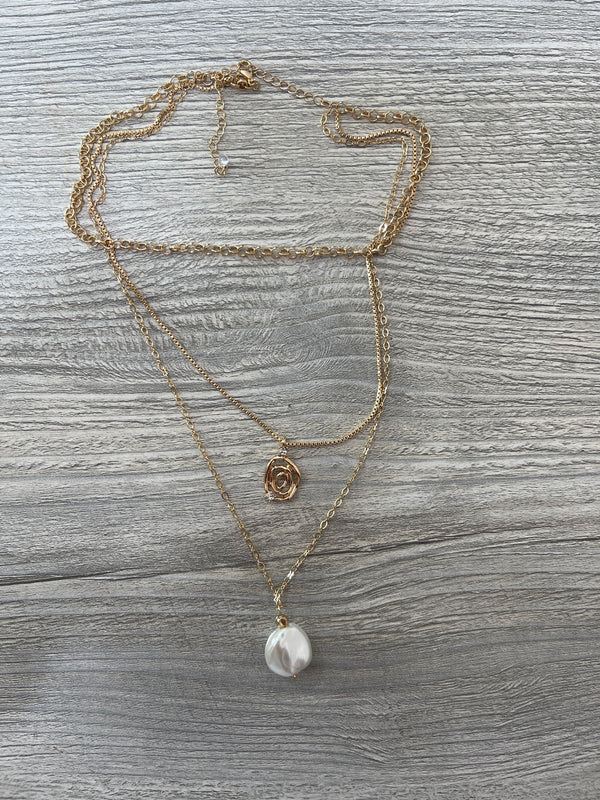 Multi Chain Pearl Drop Necklace