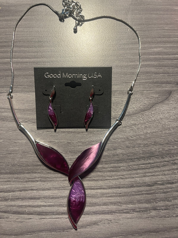 Purple & Silver Leaf Statement Set