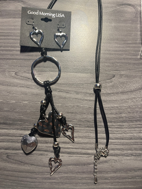 Silver Heart Necklace & Earring Set