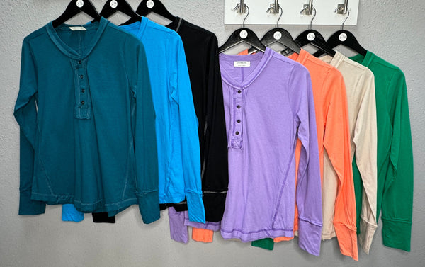 Button Closure Long Sleeve-Teal