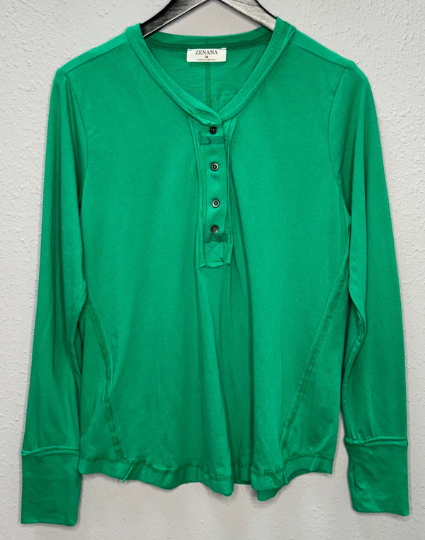 Button Closure Long Sleeve-Kelly Green