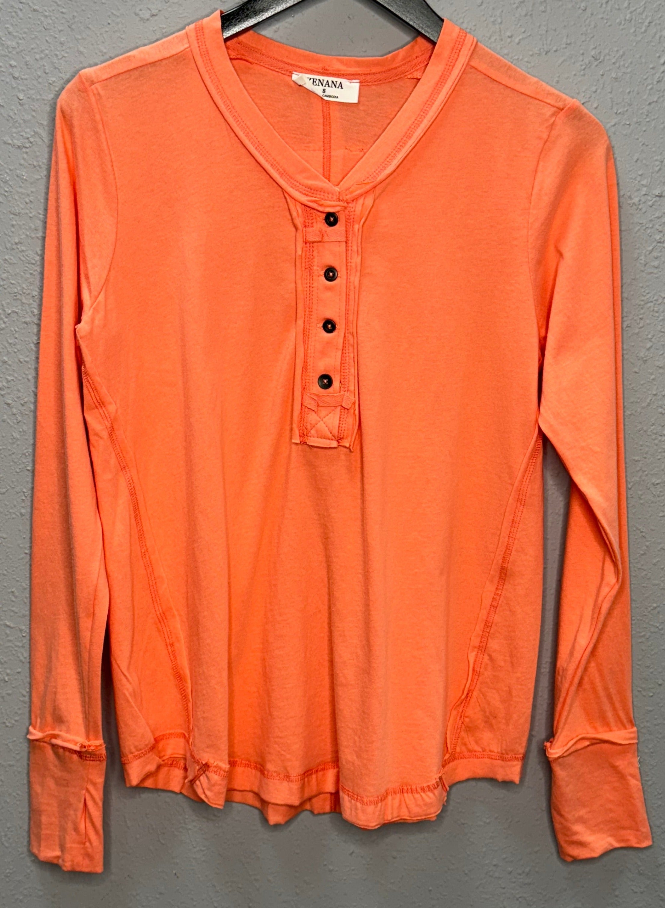 Button Closure Long Sleeve-Coral