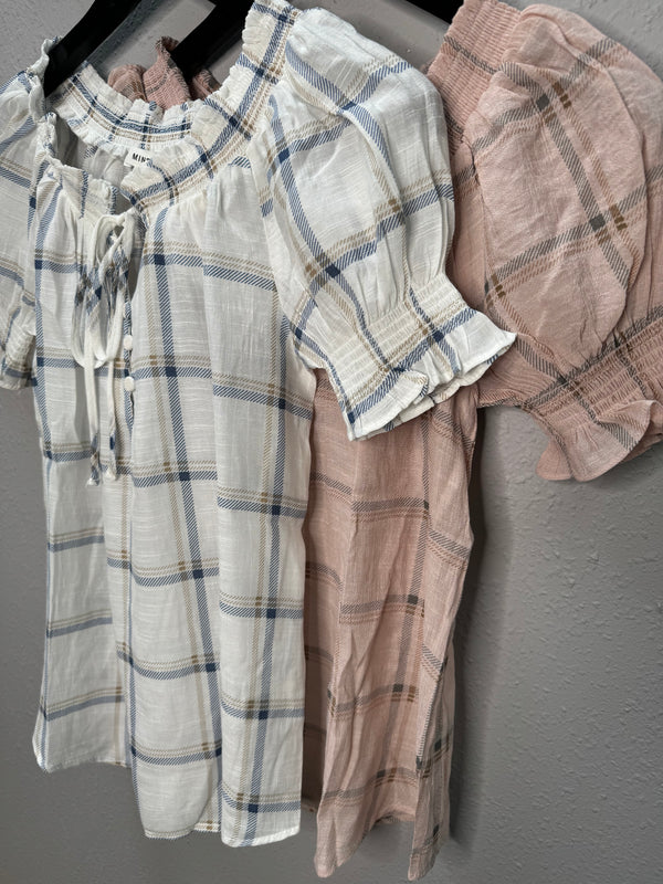 Plaid Woven Top in Blush