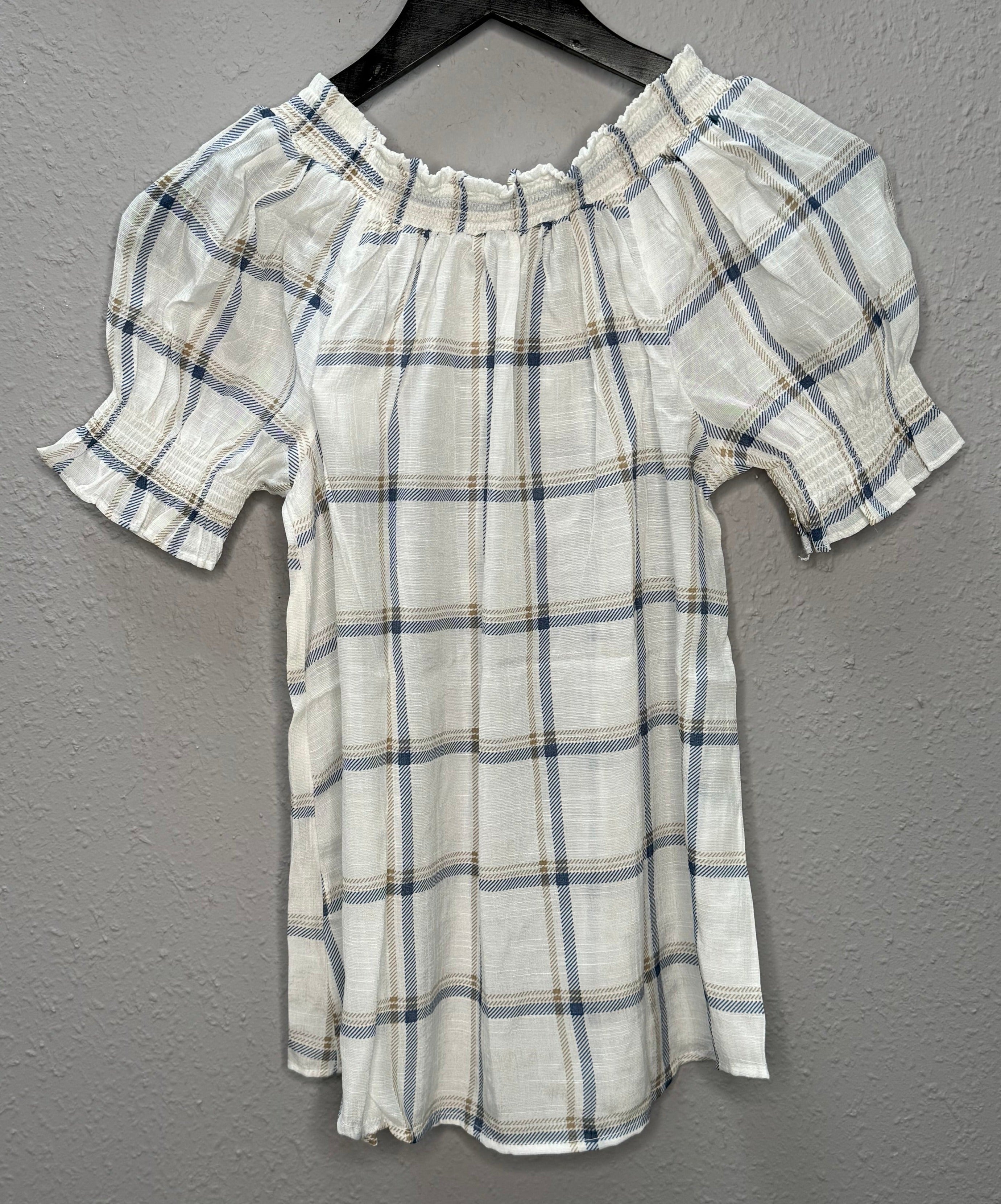 Plaid Woven Top in Navy