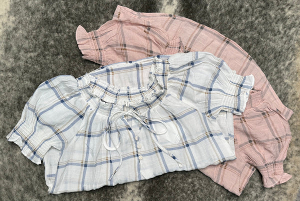 Plaid Woven Top in Blush