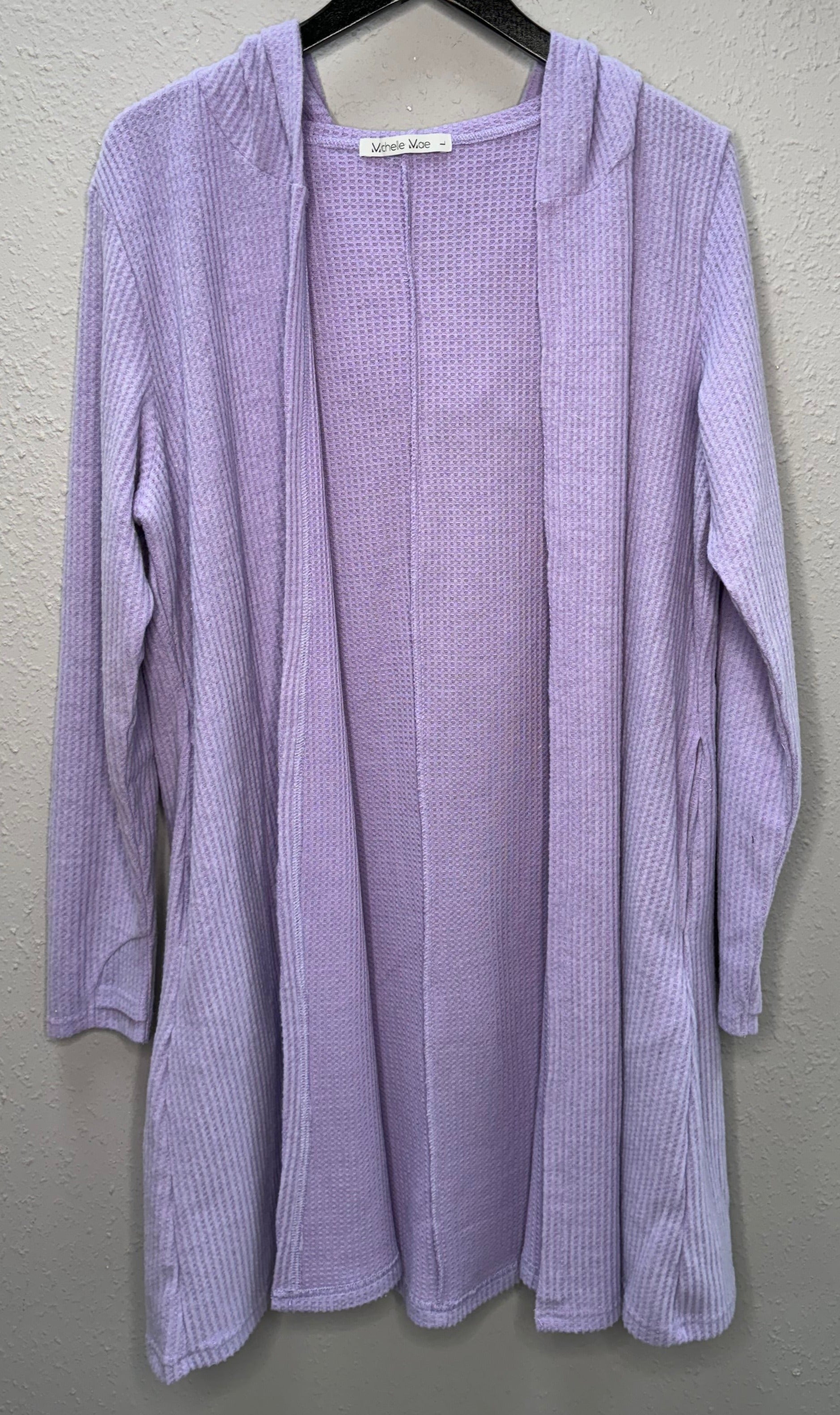 MM Hooded Waffle Cardigan -Lavender