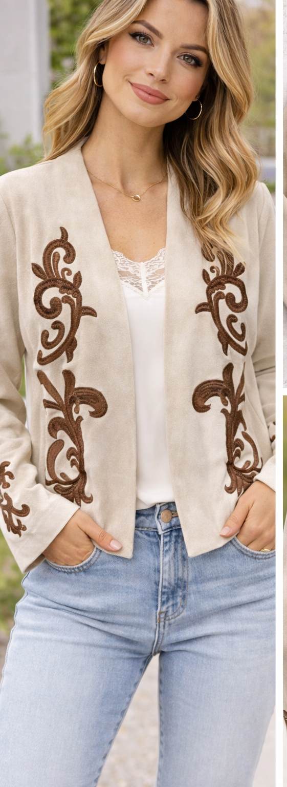 V Faux Suede Jacket in Natural