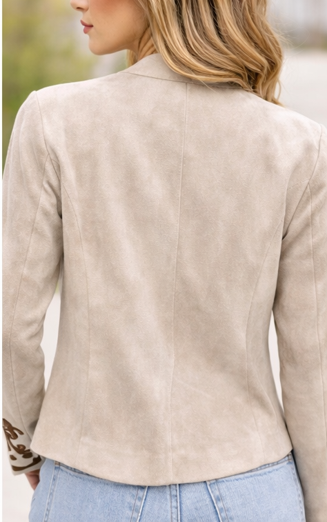 V Faux Suede Jacket in Natural