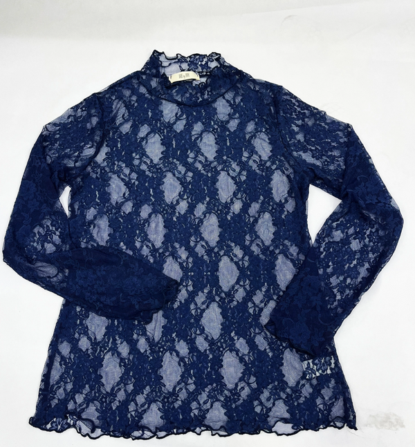 JJ Floral Mesh Top-Navy