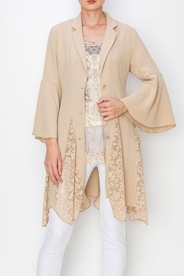 Long Blazer Jacket W/Bell Sleeves