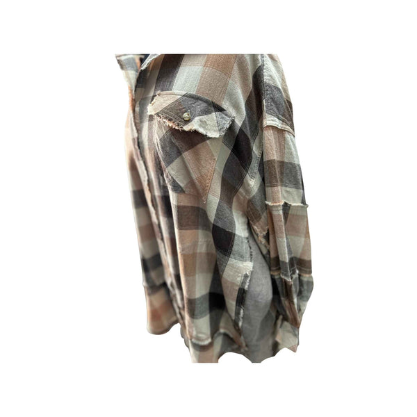 Coral Brown Oversized Plaid Flannel Shirt