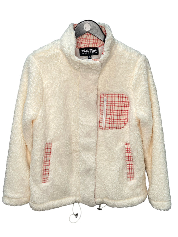 Cozy Chic Ivory Long Sleeve Sherpa Woven Jacket