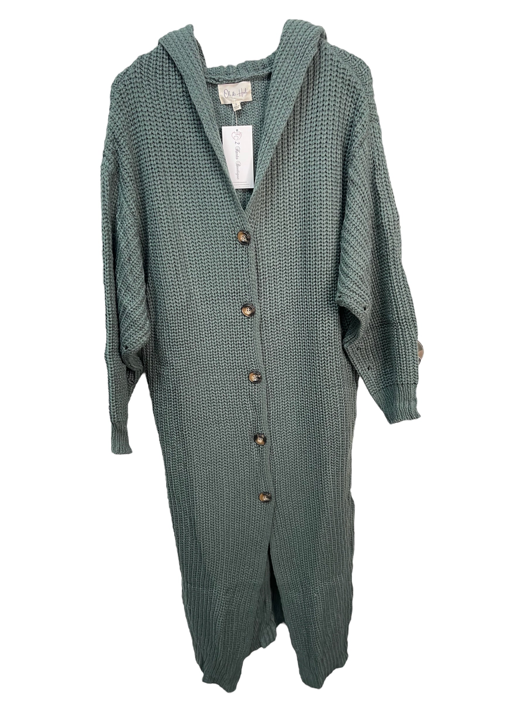 Hooded Cardigan Duster Style Sweater in Teal