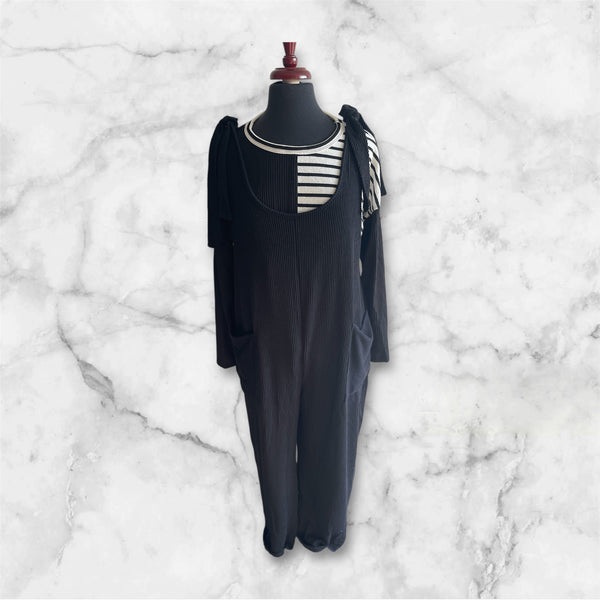 Ribbed Jumpsuit in Black