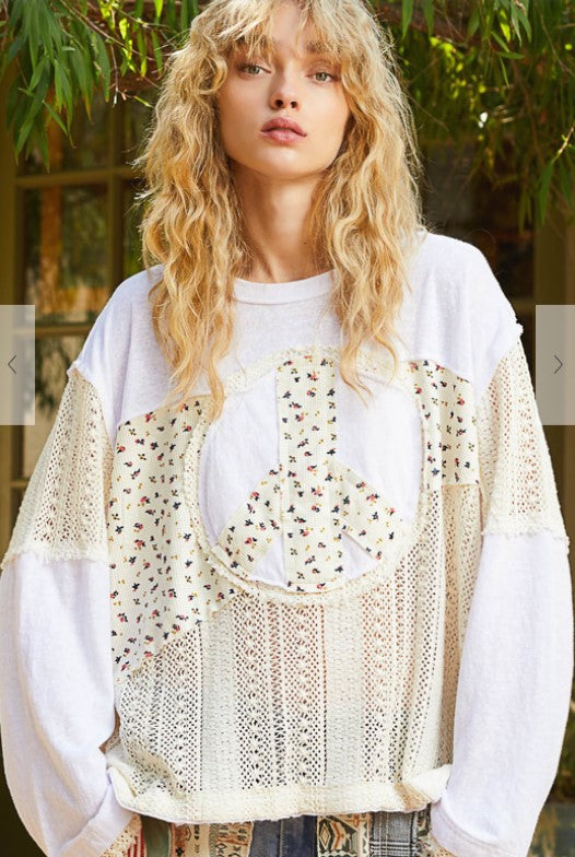 Oversized Peace Sign Top in Ivory Multi