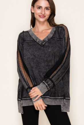Washed Black Top w/Lace Inset