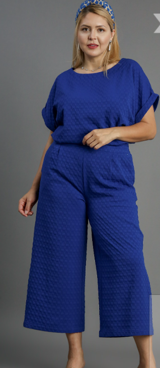 Square Jacquard Wide Fit Pants in Royal Blue