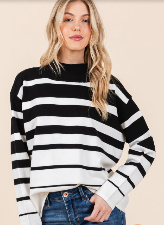 Stripe Mock Neck Sweater