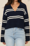 Navy & White V-Neck Sweater