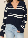 Navy & White V-Neck Sweater