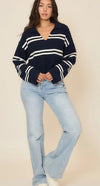 Navy & White V-Neck Sweater