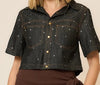 Denim Rhinestone Short Sleeve Top