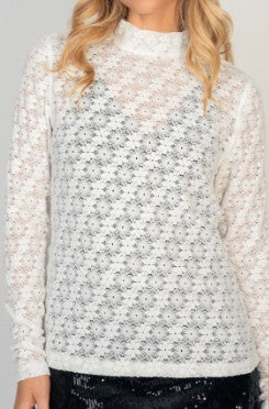 Mock Neck Lace Top in White
