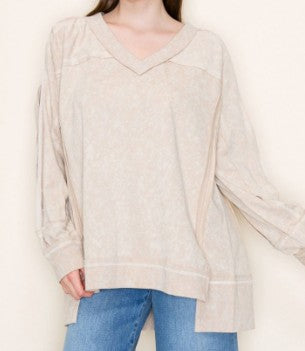 Washed Sand Top w/Lace Inset