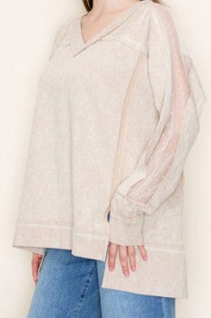 Washed Sand Top w/Lace Inset